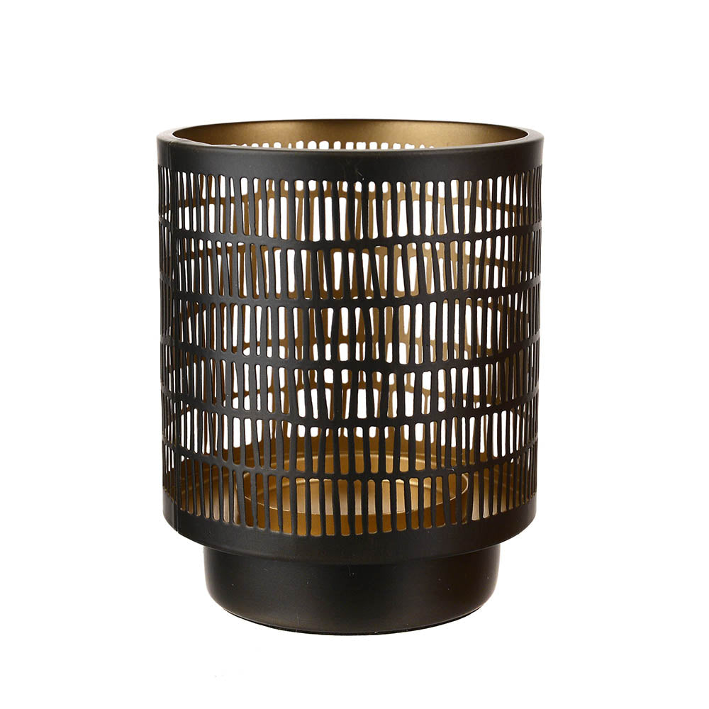 HURRICANE Round Metal with Stripes Zinc/Gold 16x12.5cm - Karma Living
