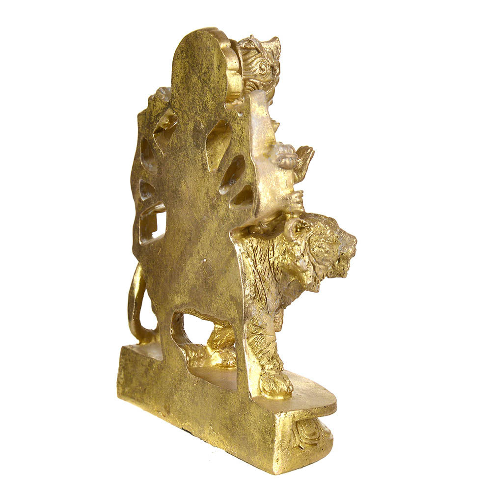 Durga on Tiger Statue Gold 21cm - Karma Living