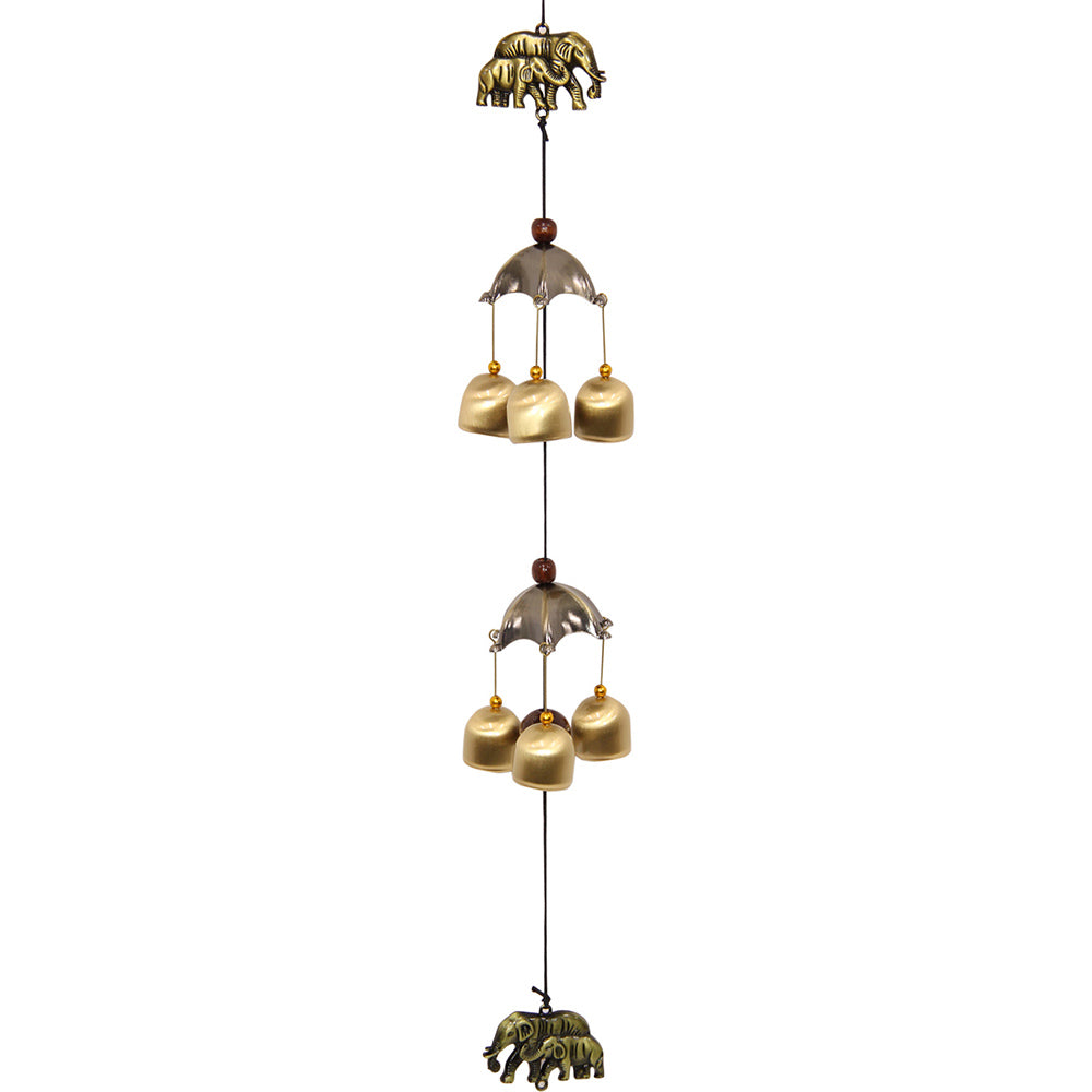 WIND CHIME Elephant with Bell Gold 60cm - Karma Living