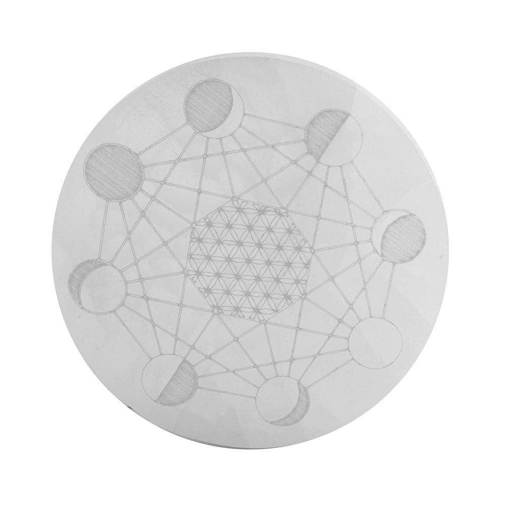 White Selenite Round Charging Plate Lunar - Karma Living