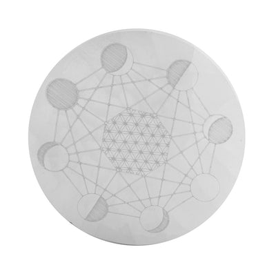 White Selenite Round Charging Plate Lunar - Karma Living