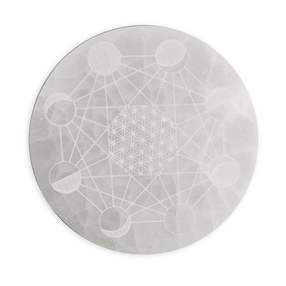 White Selenite Round Charging Plate Lunar - Karma Living