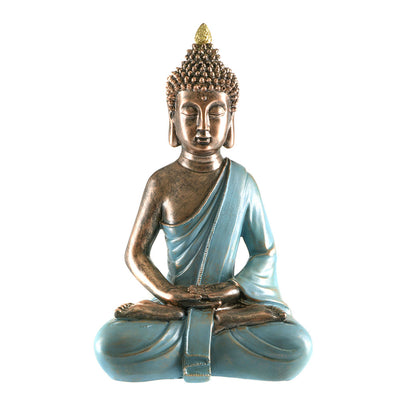Buddha Sitting Statue Bronze & Aqua 39.5cm