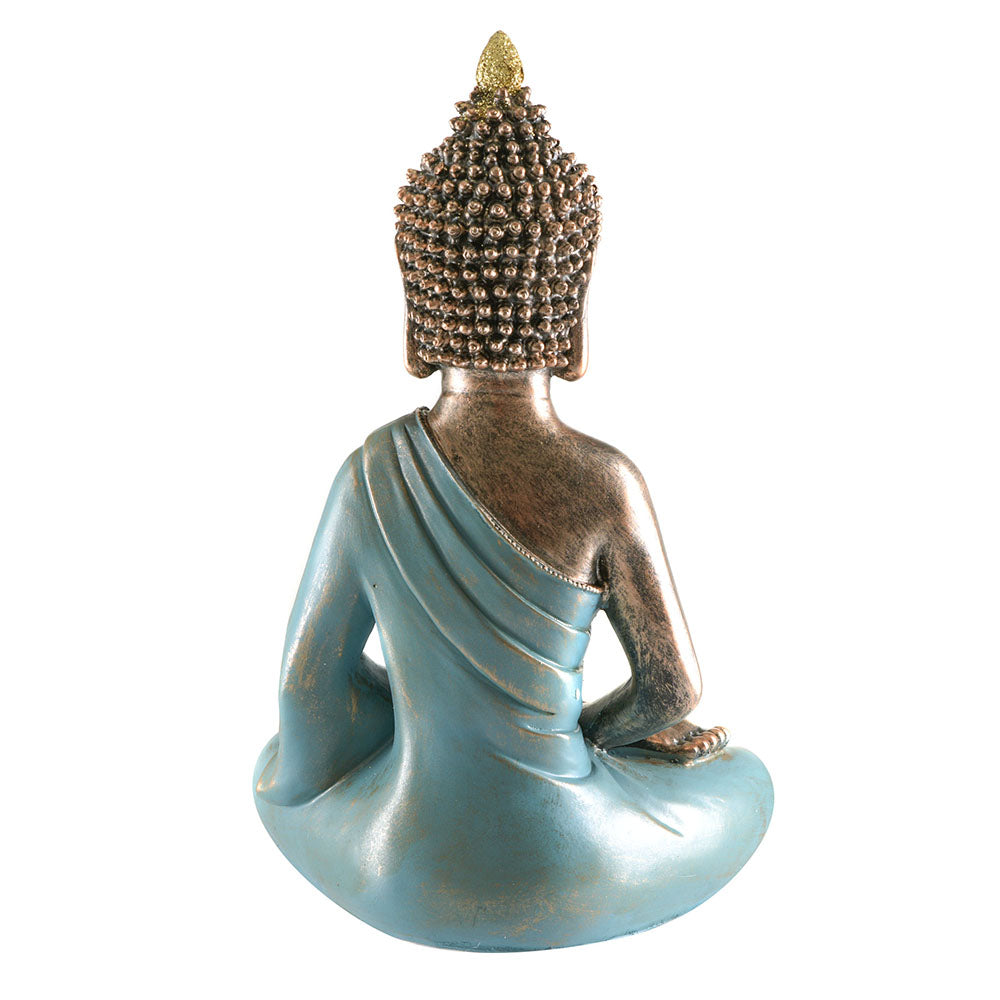 Buddha Sitting Statue Bronze & Aqua 39.5cm