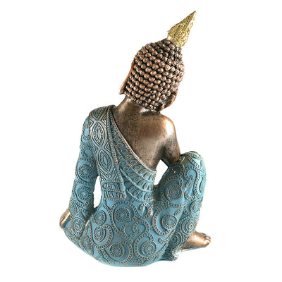 Buddha One Hand on Face Bronze & Aqua 20cm