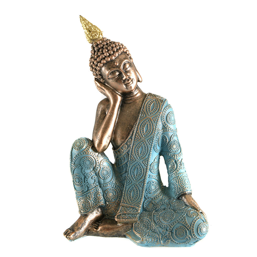 Buddha One Hand on Face Bronze & Aqua 20cm