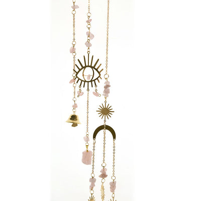 Rose Quartz Chain Wall Hanging with Bells Lunar - Karma Living