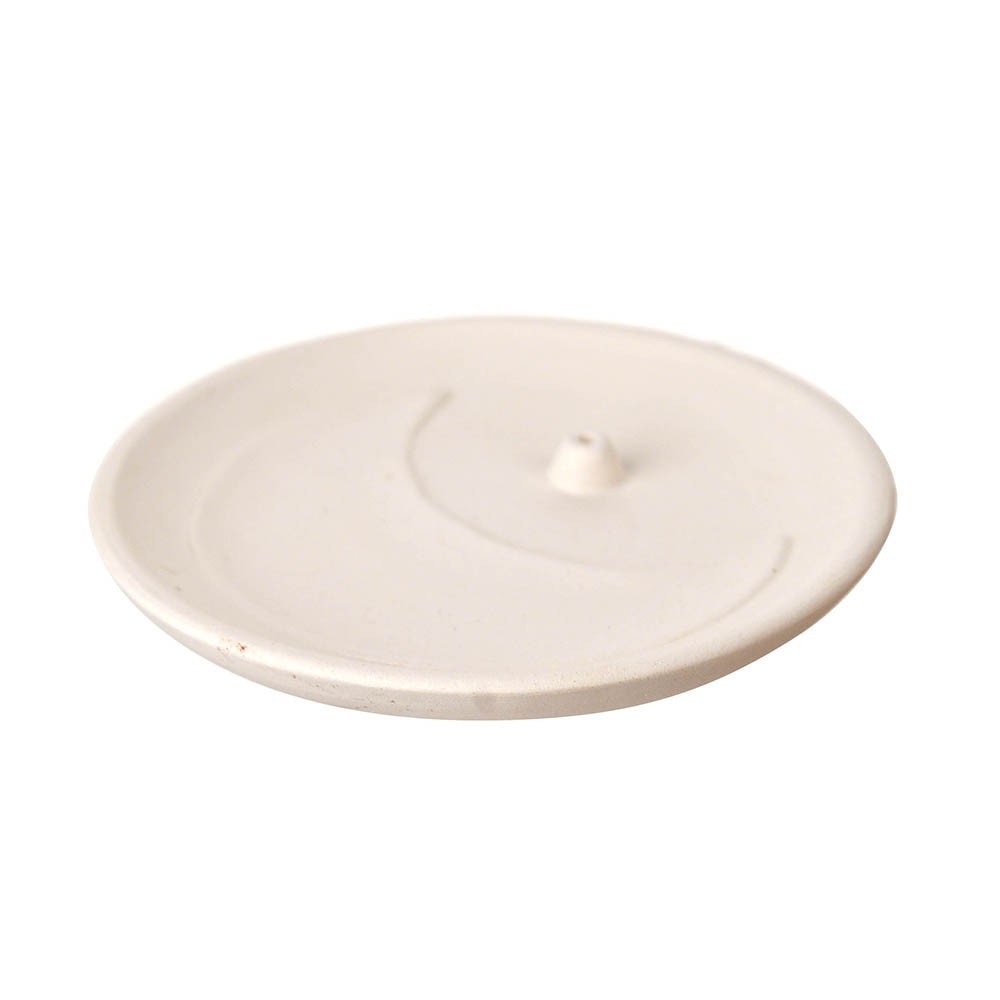 Ceramic Round Incense Holder with Large Moon Cream - Karma Living
