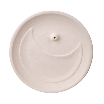 Ceramic Round Incense Holder with Large Moon Cream - Karma Living