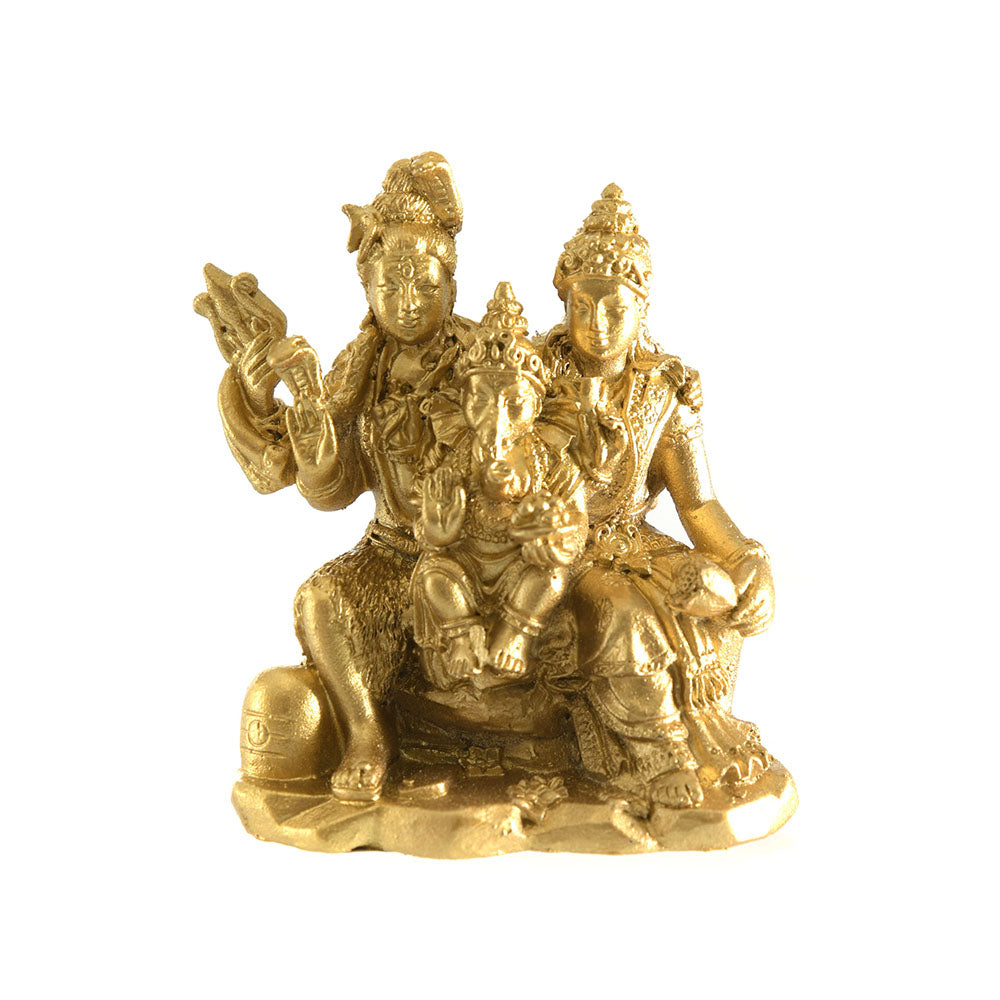 Shiva/Ganesh/Parvati Statue Gold 7cm - Karma Living