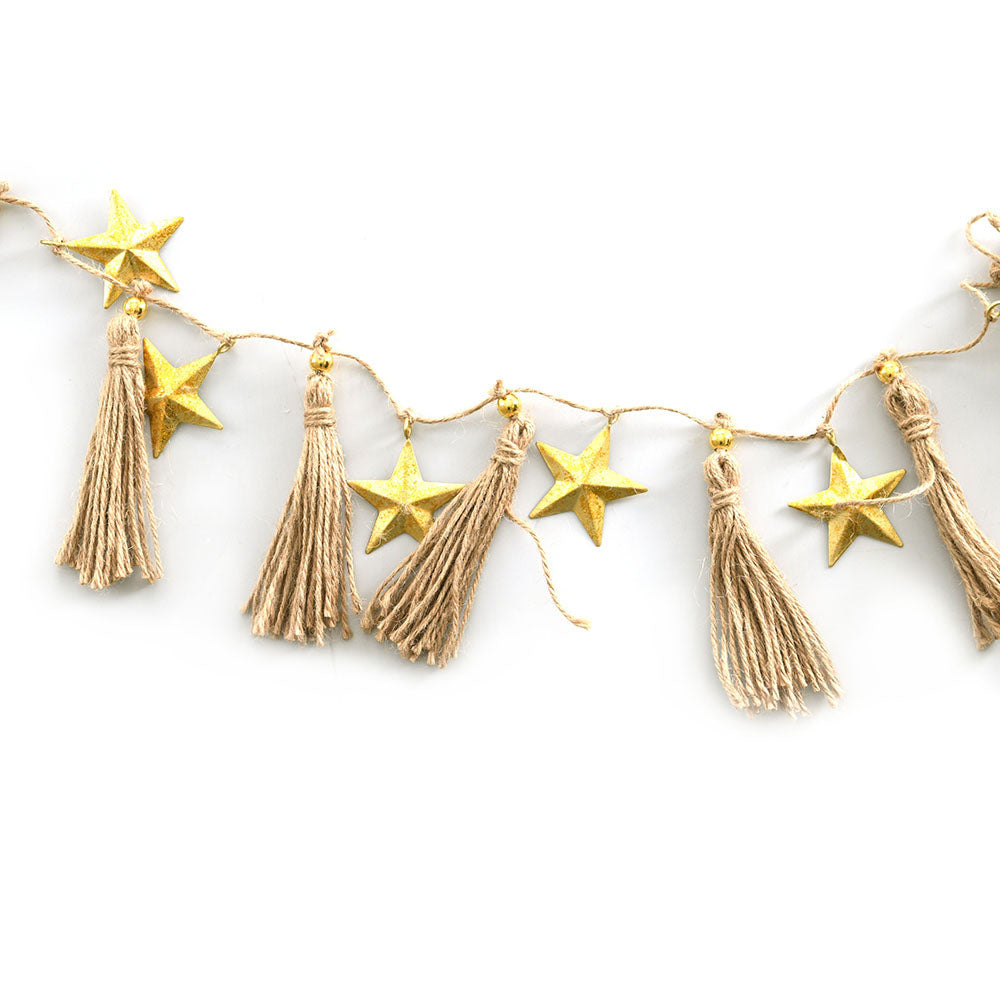 GARLAND Star Gold with Tassle 10x113cm - Karma Living