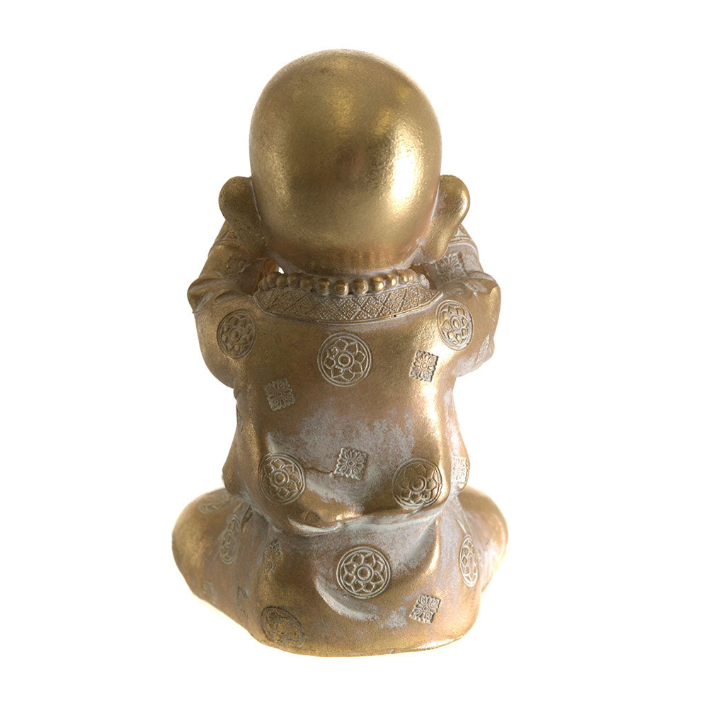 Monk Sitting See No Evil Statue White & Gold 16.5cm