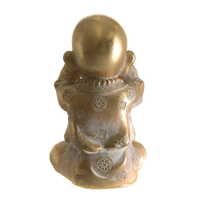 Monk Sitting See No Evil Statue White & Gold 16.5cm