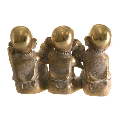 Monk Sitting Hear/See/Speak No Evil Statue White & Gold 17cm