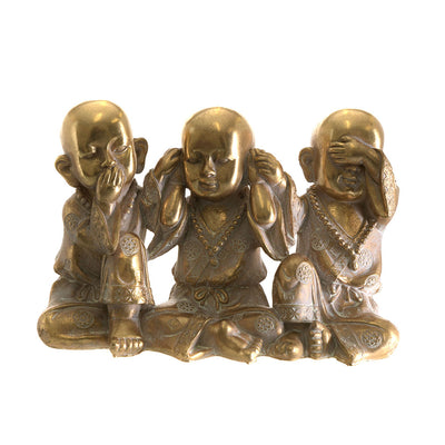 Monk Sitting Hear/See/Speak No Evil Statue White & Gold 17cm