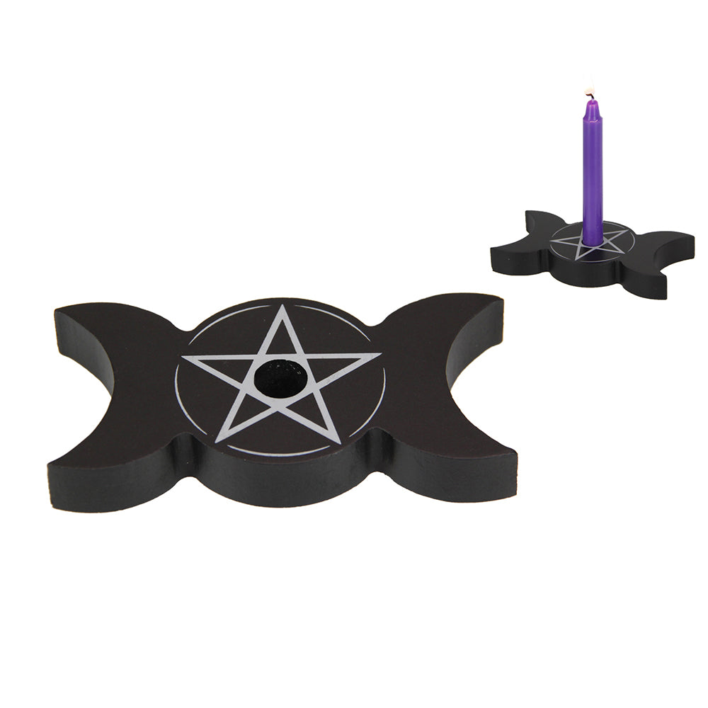 Spell Candle Holder Triple Moon Goddess Black - Karma Living