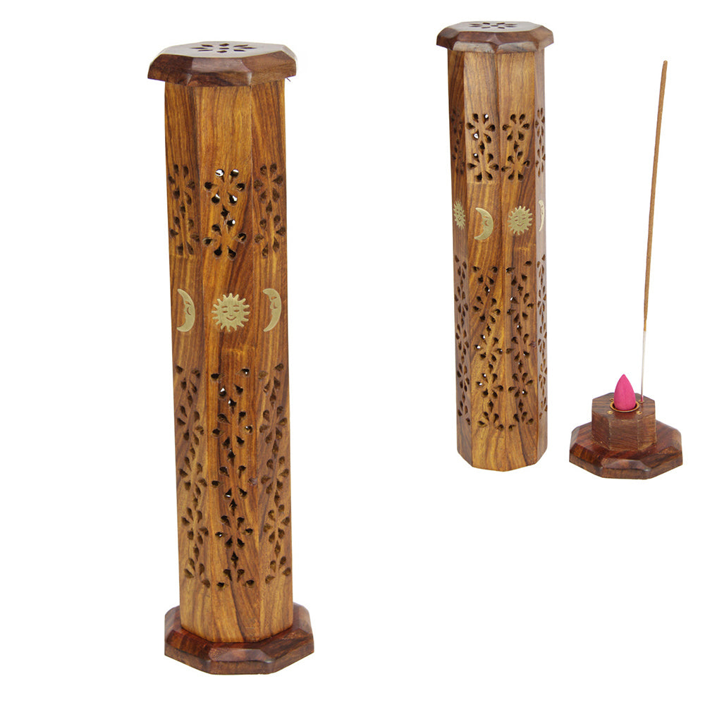 Tower Incense Holder Wooden with Sun & Moon 30cm