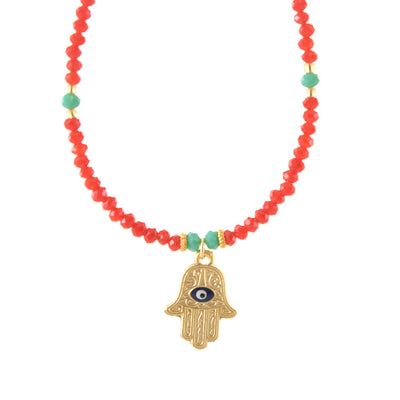 Hamsa Bracelet with Red Beads - Karma Living