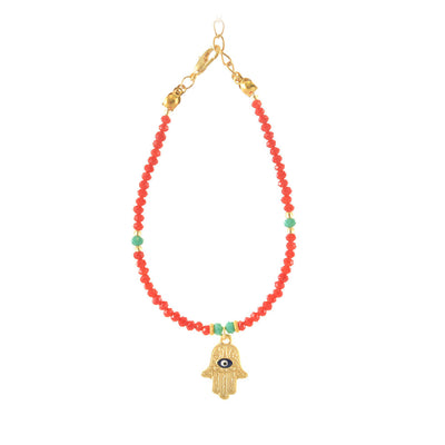 Hamsa Bracelet with Red Beads - Karma Living