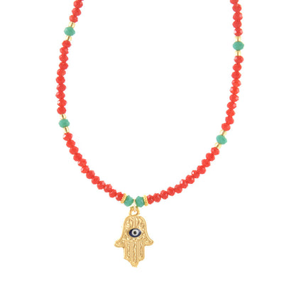 Hamsa Necklace with Red Beads - Karma Living