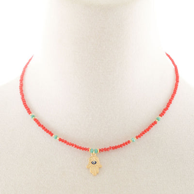 Hamsa Necklace with Red Beads - Karma Living