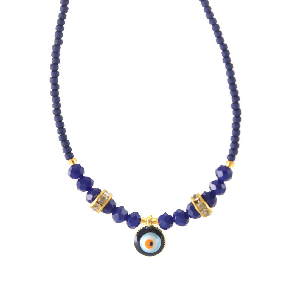 Evil Eye Bracelet with Blue & Gold Beads - Karma Living