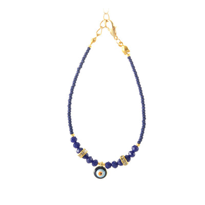 Evil Eye Bracelet with Blue & Gold Beads - Karma Living