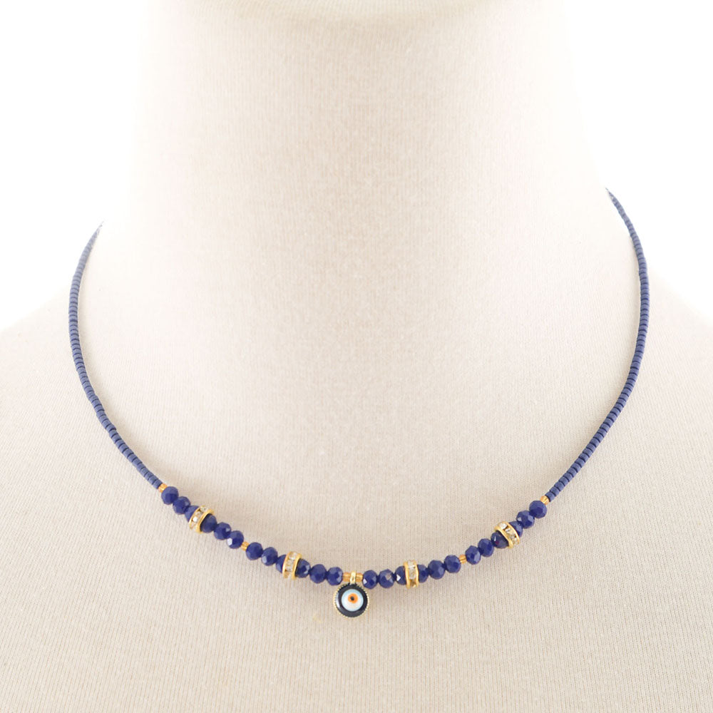Evil Eye Necklace with Blue Beads - Karma Living