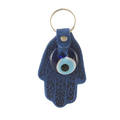 Evil Eye Key Ring on Leather Hamsa - Karma Living