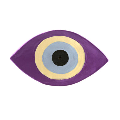 INCENSE HOLDER Wood Evil Eye Purple/White 11.5x7cm