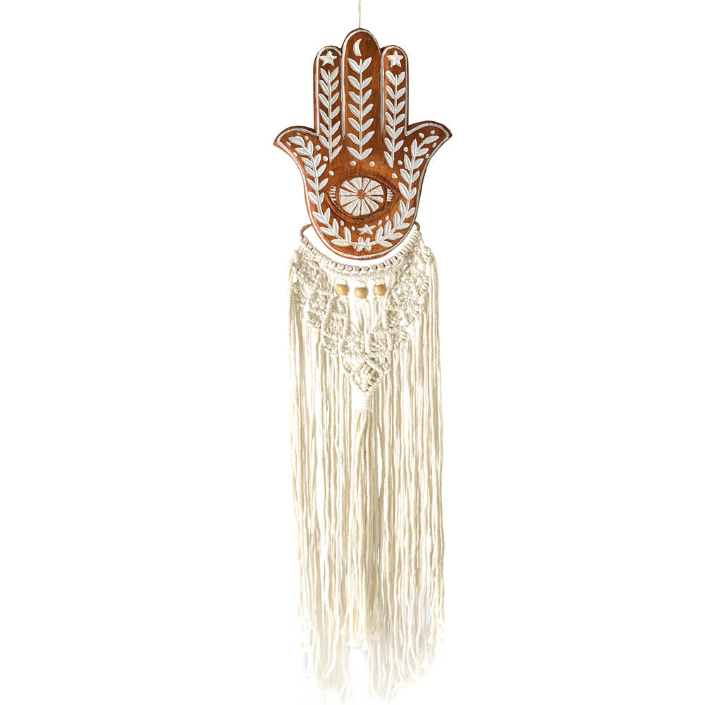 Hamsa Wall Hanging wood with Macrame