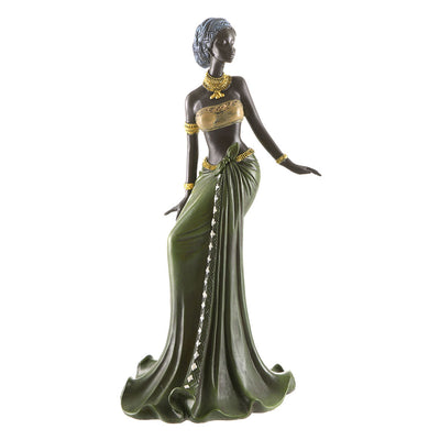 African Lady Statue Standing Green 39.5cm