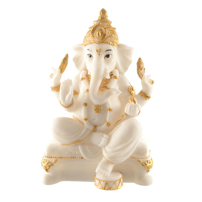 Ganesh Statue Sitting White/Gold 20.5cm