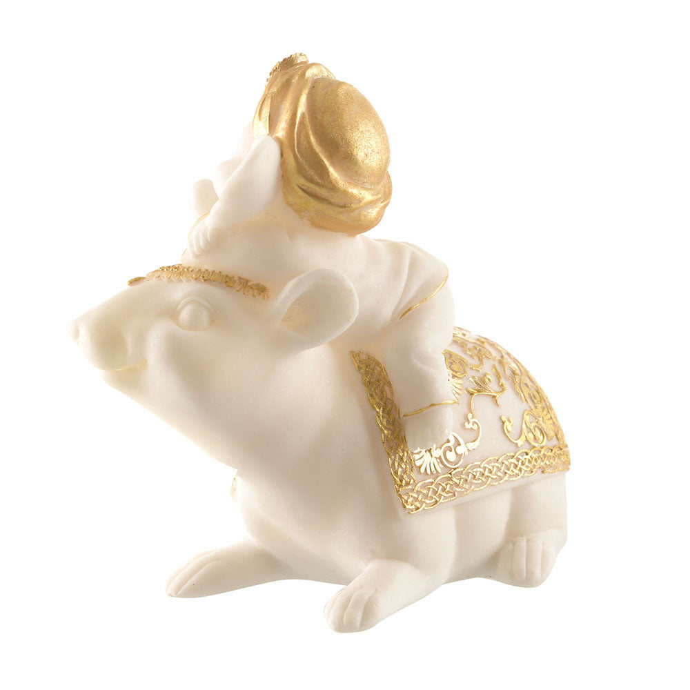 Ganesh Statue Sitting On Mouse White & Gold 16cm