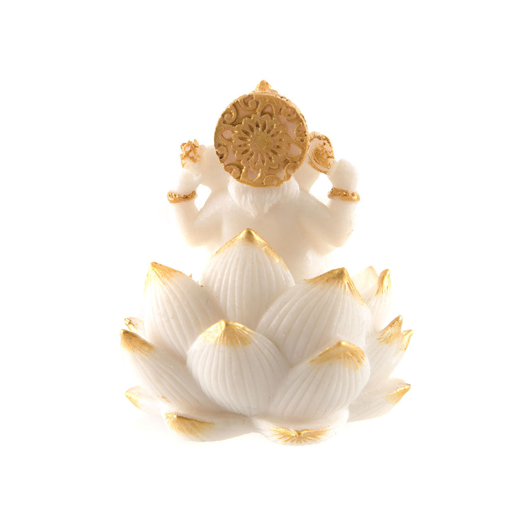 Ganesh Statue Sitting On Lotus White & Gold 8.5cm