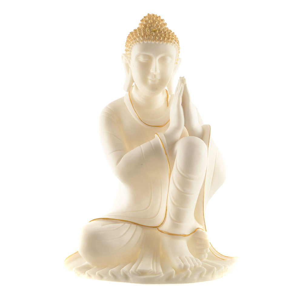 Buddha Statue Sitting Hands On Knee White &Gold 34.5cm