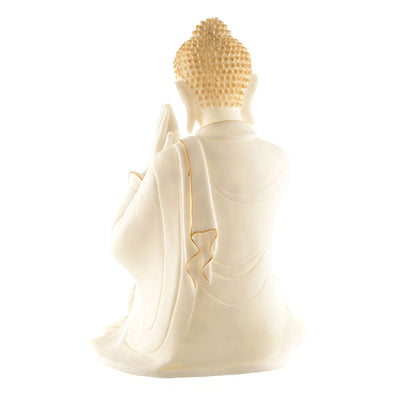 Buddha Statue Sitting Hands On Knee White &Gold 34.5cm