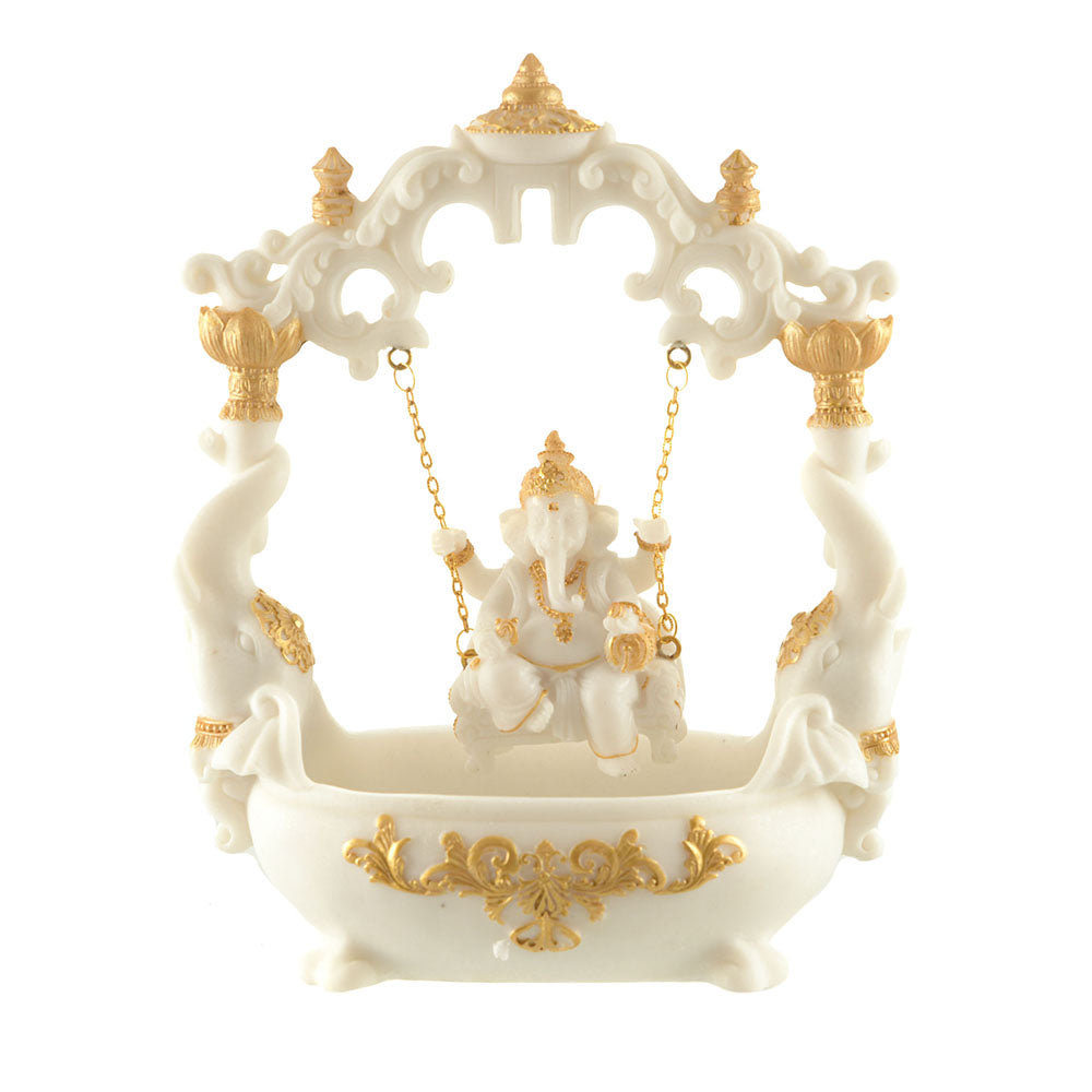 Ganesh Statue Sitting On Swing White & Gold 24cm