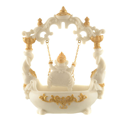 Ganesh Statue Sitting On Swing White & Gold 24cm