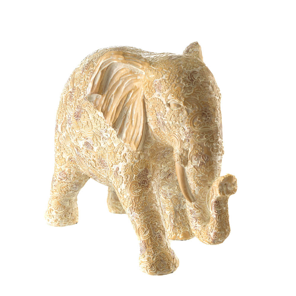 Elephant Statue Paisley White & Natural 21x28.5cm