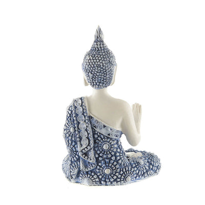 Buddha Statue Sitting Single Hand White & Blue 9x6cm