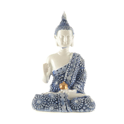 Buddha Statue Sitting Single Hand White & Blue 9x6cm