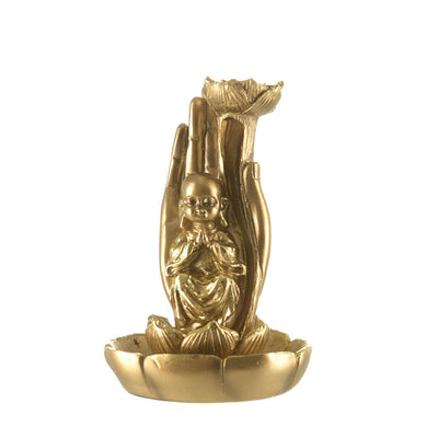 Monk Backflow Incense Burner Gold 12x8cm