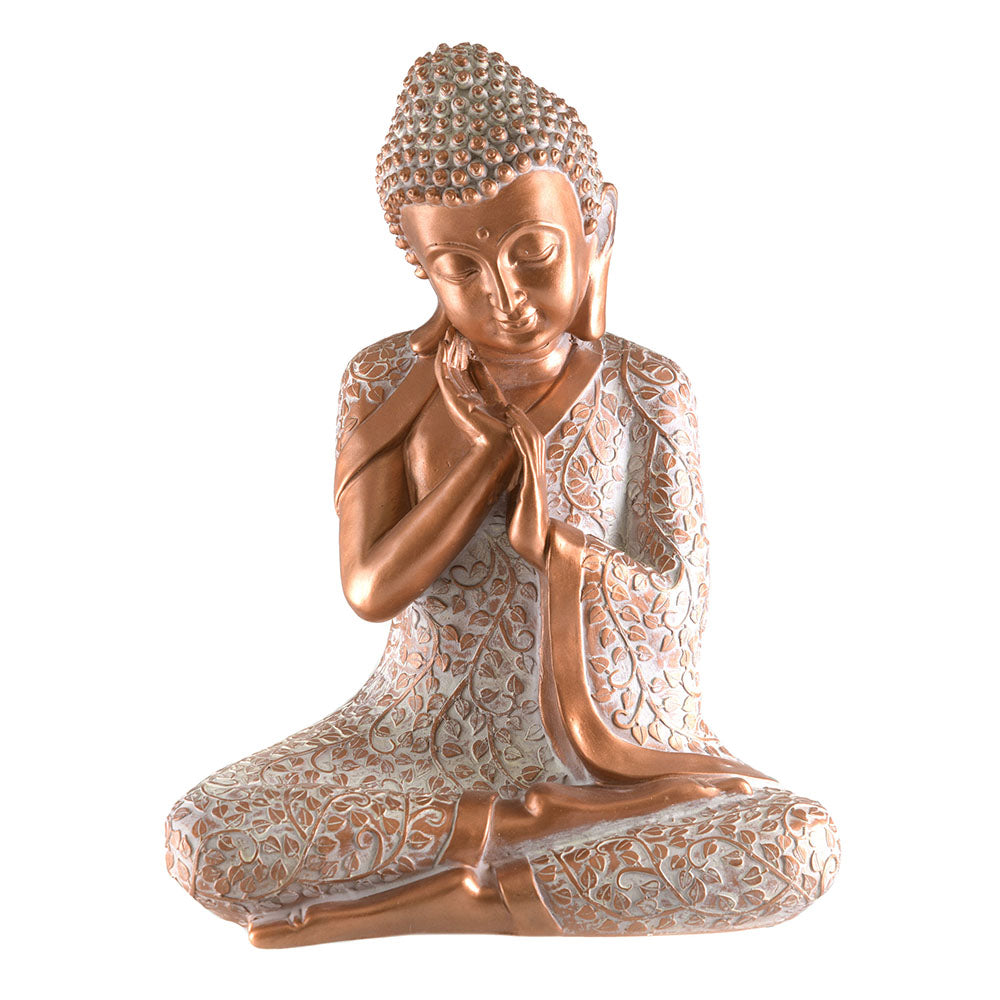 Buddha Statue Sitting Hand On Cheek Rose & White 48cm