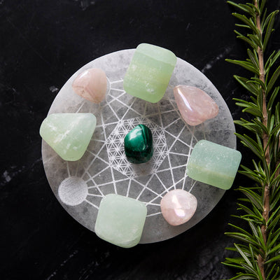 White Selenite Round Charging Plate Lunar - Karma Living