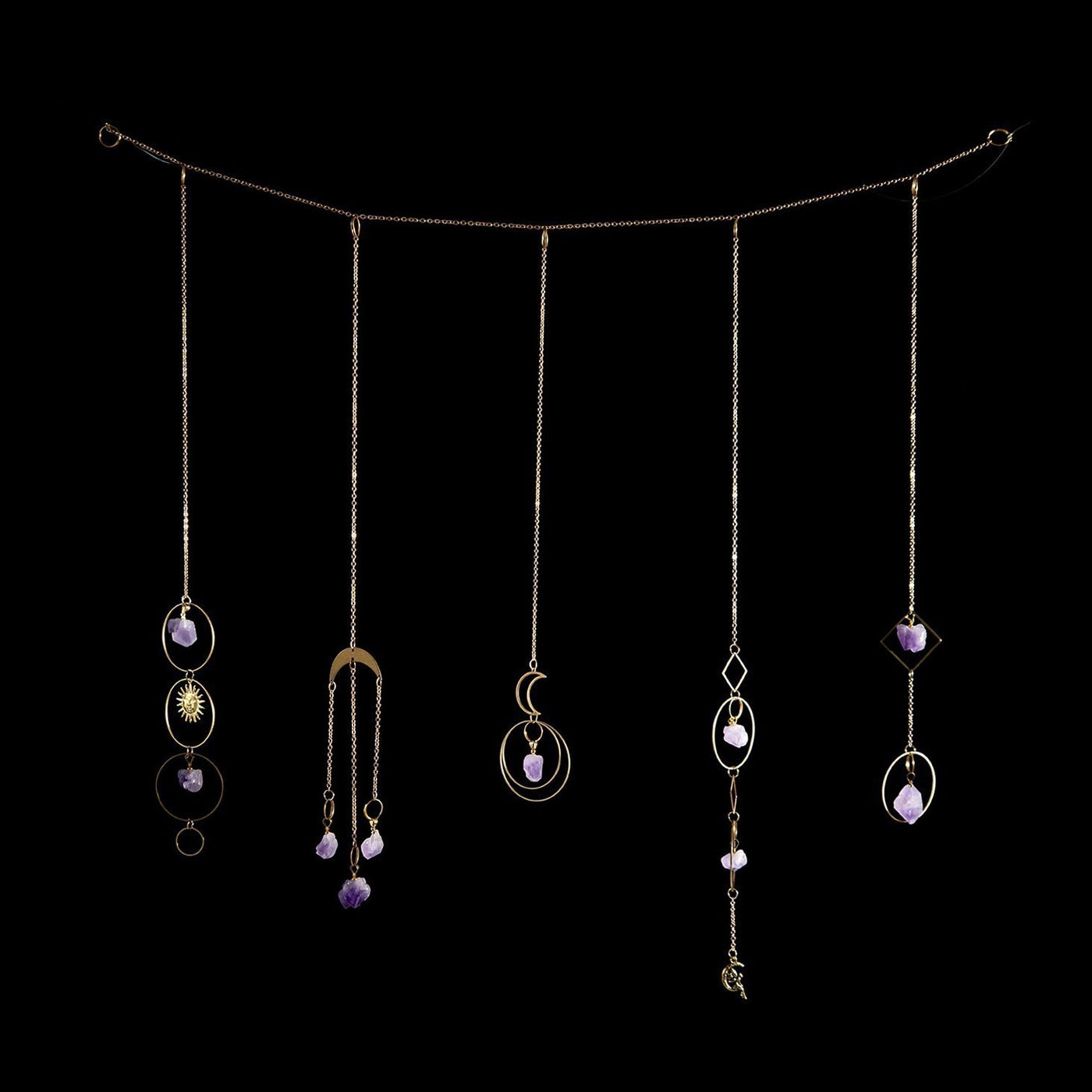 Amethyst Chain Wall Hanging with Sun & Moon - Karma Living