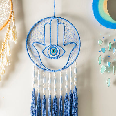 Hamsa Wall Hanging Blue & White 80x30cm