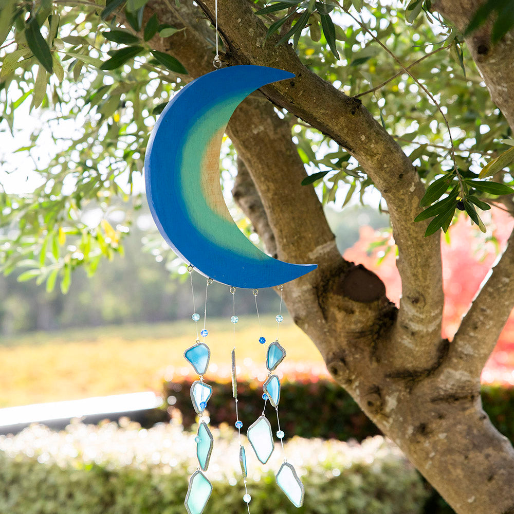 Moon with Glass Wall Hanging Blue 70x20cm