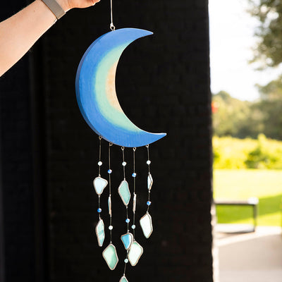 Moon with Glass Wall Hanging Blue 70x20cm