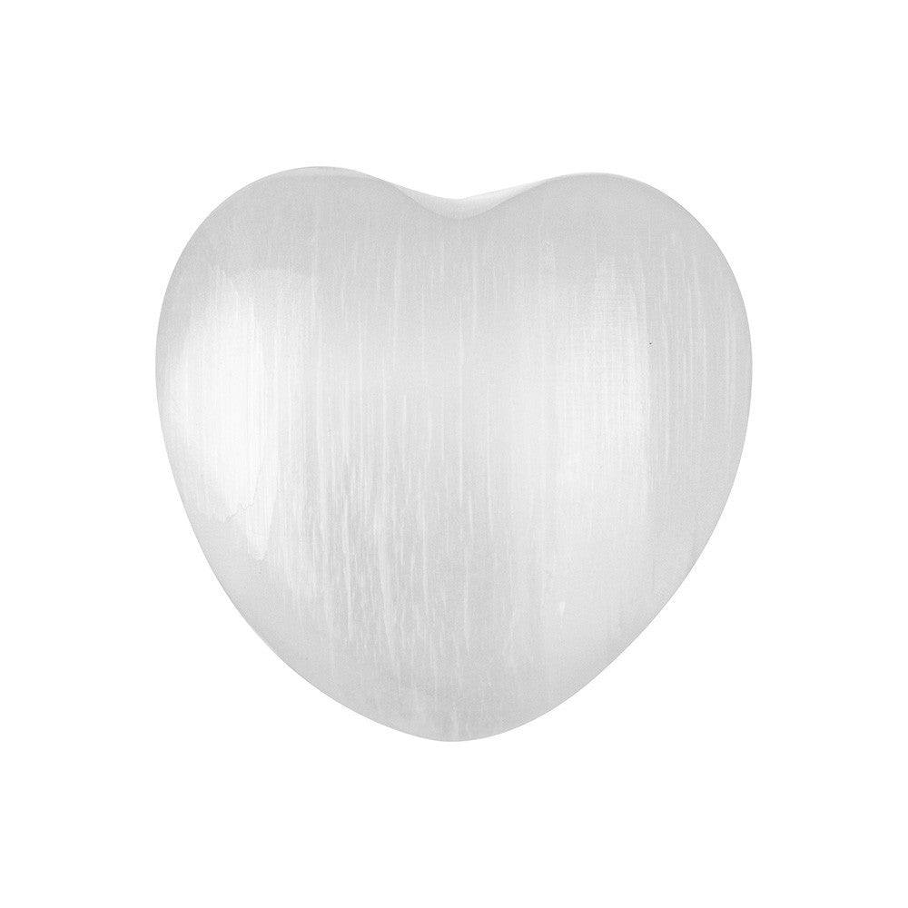 White Selenite Heart Stone Flat 3.5cm - Karma Living